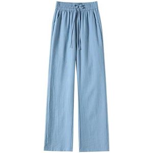 BDWMZKX Womens Linen Trousers Casual Female Pants Summer Links Light Mode Pants Retro Retro Pants With Casual Pockets Elastic Size Comfortable Tightening Pants-(length1) Blue-s