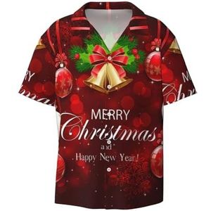 TyEdee Kerstbal Gouden Bell Print Heren Korte Mouw Jurk Shirts met Zak Casual Button Down Shirts Business Shirt, Zwart, M