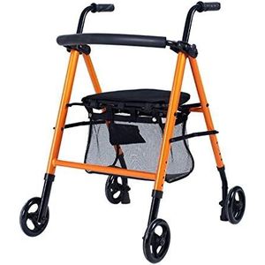 Opvouwbare mobiliteitsroller met 6-inch wielen en zitting, rollator voor senioren in hoogte verstelbaar 78-98 cm, oranje (B) Decoration
