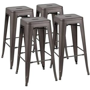 Barkrukken Ergonomische barkrukset van 4, 30 inch hoge metalen barkrukken, binnen buiten moderne stapelbare industriële stoelen Keuken (Color : Grey-)