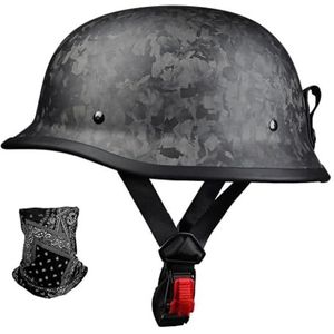 Duitse leren motorfietshelmen, retro halfschaalhelm, jethelm met vizier, snelsluiting voor cruiser, chopper, biker, bromfiets, DOT/ECE C,XXL=62-63cm