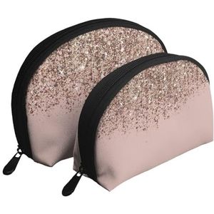 Make-uptas, reizen cosmetische tas 2 stuks draagbare clutch Pouch Set Pouch Organizer Taupe Blush Roze Rose Brons Goud Glitter Glam, zoals afgebeeld, Eén maat