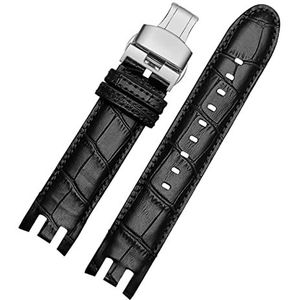 Lederen Armband for Swatch Horloge Band 21mm for YRS403 for 412 for 402G Polsband Zwart Horlogebanden man Horloge Riem Accessoires (Color : A Black silver-01, Size : 21mm)