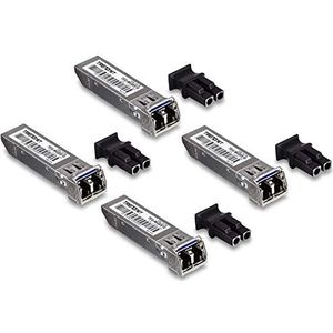 TRENDnet SFP Single-Mode LC-module 4-pack, TEG-MGBS10/4, voor single-mode vezel, afstanden tot 10 km (6,2 mijl), Gigabit SFP, ondersteunt tot 1,25 Gbps, IEEE 802.3z Gigabit Ethernet, levenslange