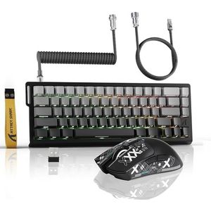 ATTACK SHARK 3-in-1 draadloos X68PROHE toetsenbord en X11 gamingmuis, BT/2.4G/bedraad, 8000Hz snelle trigger magnetische schakelaar, PixArt PAW3311, 22000DPI, opgerolde C01PRO-kabel-Zwart Verloop