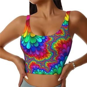Regenboog Tie Dye-Rood Print Comfortabele Vrouwen Sport Vest Yoga Workout Vest Voor Vrouwen Lichtgewicht Zomer, Zwart, S