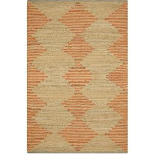 Casavani Kelim tapijt, 10 x 18 cm, platgeweven tapijt, beige oranje gevlochten jute tapijt, handgeweven tapijt, binnen en buiten, boho-tapijten voor grote oppervlakte, woonkamer, eetkamer, hal,