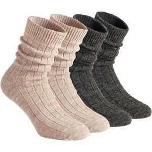 CALZITALY PACK 2/4 PAAR Alpaca wollen sokken, thermische sokken, dikke wintersokken, warme sokken, heren en dames | Made in Italy, 2 paar: Beige + Antechiet, 36-38 EU