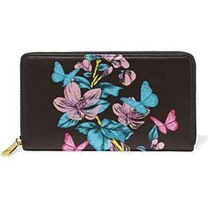 Donkerroze bloem vlinder portemonnee echt lederen rits munt telefoon portemonnee clutch voor vrouwen