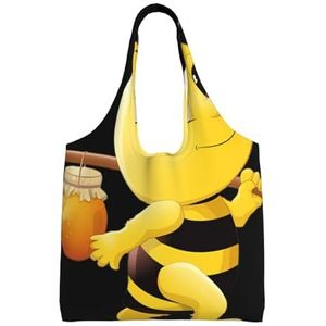 XIAOYANS Cartoon Honey Bee Extra Grote Capaciteit Schouder Canvas Tas Voor Winkelen Reizen Dagelijks Gebruik, Zwart, Eén maat