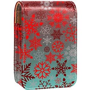 Lipgloss Houder Lipstick Case Draagbare Mini Lipstick Opbergdoos Reizen Lipstick Organizer Case met Spiegel voor Vrouwen Kerst Sneeuwvlok Patroon Retro, Meerkleurig, 9.5x2x7 cm/3.7x0.8x2.7 in