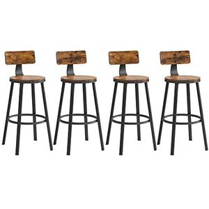 VASAGLE barkruk, set van 4, barstoelen, keukenstoelen met stevig metalen frame, zithoogte 73 cm, eenvoudige montage, industrieel ontwerp, vintage bruin-zwart LBC226B01