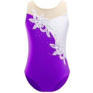 Gymnastiek Ballet Turnpakje Gymnastiek Turnpakje Kinderen Meisjes Mesh Splice Pailletten Ballet Dans Maillots Bodysuit Childs Ijs Kunstschaatsen Dansen Jumpsuit Danskleding Kostuum(Purple,12)