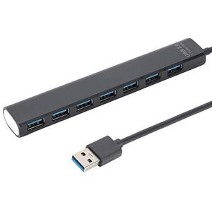 USB 3.0-hub, zwarte 7-in-1 high-speed transmissiesplitter, draagbare netwerkadapter 5GB met blauwe LED-voeding, ondersteunt hot swap, plug and play