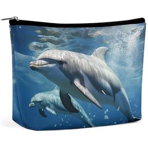 LYHVSFZQ Make-uptas, opvouwbare make-uptas, schattige dolfijnen, bedrukte make-uptas, reismake-uptas voor reizen en dagelijks leven, stijl, één maat, make-uptas, Stijl, Eén maat, Make-up Tas