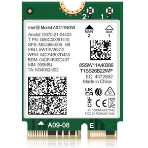 WiFi 6E Wireless Card AX211 NGW. Ondersteunt alleen CNVio2 protocol en 12/13e generatie CPU, Bluetooth 5.3, Tri-Band 5400Mbps, Network Adapter for Laptop Support Windows 10/11 (64 bit), Linux.