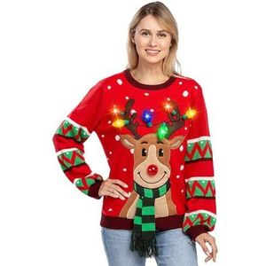 Kersttrui voor dames met verlichting, kersttrui met lange mouwen, ronde hals, gebreide trui, warme en zachte gebreide trui kerstfeest, gebreide kleding, 2XL roze