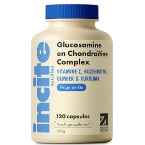 Glucosamine en chondroïtine complex met hoge sterkte met MSM, vitamine C, gember, rozenbottel en kurkuma - 120 premium capsules gewrichtsverzorgingssupplementen gemaakt in het VK door Incite Nutrition