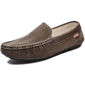 Comodish Men's Loafers Boat Shoes Nubuck Leather Solid Color Stitching Details Anti-slip Lightweight Comfortable Outdoor Slip On (Color : Deep Khaki, Size : 40 EU)