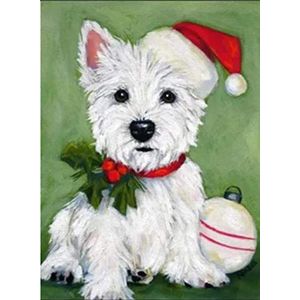 Nieuwe verf op nummers voor volwassenen kinderen - Christmas Dog West Highland Terrier - DIY Digitaal Schilderen op Numbers Kits Op Canvas