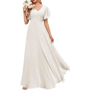 Chiffon bruidsmeisjesjurken voor dames, met split, baljurken, cocktailjurken, grote maten, Ivoor, 32