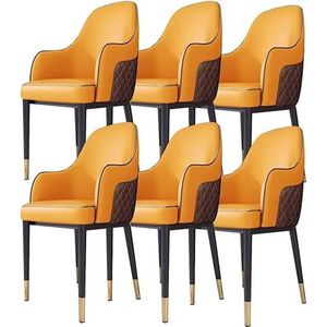 AviiSo Modern design eetkamerstoelen set van 6, gestoffeerde rugleuning stoel, faux lederen zijstoelen met metalen poten voor woonkamer slaapkamers (kleur: oranje koffie)