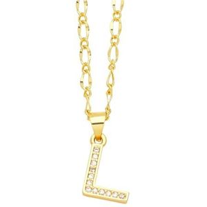 Dames gouden 26 letters ketting CZ kristal naam brief ketting verjaardag sieraden (Style : L)