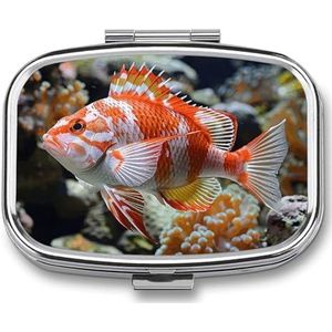 Pillendoosje pillendoosje voor vrouw wekelijkse pillenorganisator rode en witte vis kleine pillendoos pillencontainer met 3 compartimenten draagbare vitaminehouderdozen voor reismedicijnorganisator