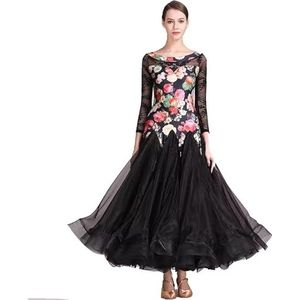FZHQNZJF Dames Wals Prestatie Dansjurk Balzaal Dans Concurrentie Rok Salsa flamenco Oefening Kostuums Verfijnd Nationale standaard Danskleding,zwart,L