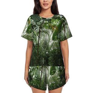 RIVETECH Tropische regenwoudprint dames korte pyjamasets korte sets, pyjama's, lounge shorts set, Zwart, L