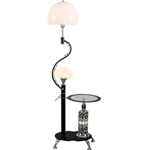 Vloerlamp Staande vloerlampen IJzeren Vloerlamp Hoge Paallamp Met Blad Van Gehard Glas Hoge Lampen Met Lampenkap Van Acryl En Glas Staande Lamp Staanlamp leeslamp (Color : Black)