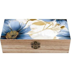 Blauwe Papaver Bloem Houten Doos Decoratieve Houten Opberggeval Sieraden Doos Met Scharnierend Deksel