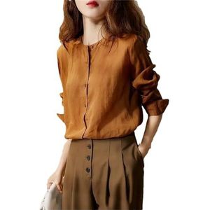 Vrouwen Casual Stand Kraag Knop Blouses Vrouwen Lente Herfst Kleding Mode Koreaanse Lange Mouw Shirts, 1, S