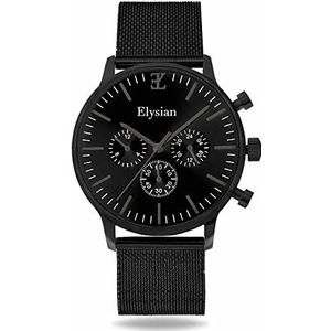 Elysian Zwarte Heren Horloge met Roestvrij Stalen Mesh Horlogeband 43mm