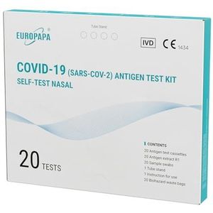 EUROPAPA® 20x Corona sneltest zelftest Covid-19 neuslekentest snel en eenvoudig thuis op kantoor of op vakantie