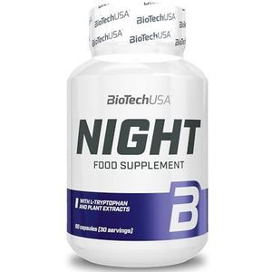 BioTechUSA Night, Voedingssupplement capsule met L-tryptofaan, en met zure kers en moederkruid plantenextracten, 60 caps