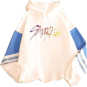 JFSKFOU Stray Kids Hoodie Lange Mouw Gedrukt Sweatshirt Casual Streetwear Gestreept Contrast Kleur Hoodies voor Mannen Vrouwen (Wit, S), Wit, S