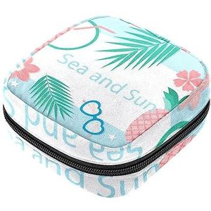 Maandverband Opbergtas, Vrouwelijke Product Pouches Draagbare Periode Kit Tas voor Meisjes Vrouwen Dames Zee en zon, Meerkleurig, 4.7x6.6x6.6 in/12x17x17 cm
