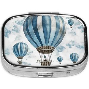 Kleine pillendoos draagbare pillendoosje 2 compartimenten metalen pillenhouder organizer schattige blauwe luchtballon reizen pillendoos voor portemonnee zak