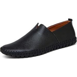 Men's Slip-on Loafers Fashion Breathable Flat Loafers Comfortable Anti-Slip Soft Sole Walking Driving Shoes(Color:Black,Size:EU 50)