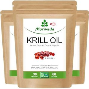 Superba Premium krill olie softgel capsules - met revolutionaire omega 3-olie - veresterde astaxanthine, antioxidanten en vitamines - hart immuunsysteem geheugen - 180 capsules door MoriVeda