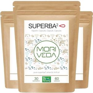 Superba Premium krill olie softgel capsules - met revolutionaire omega 3-olie - veresterde astaxanthine, antioxidanten en vitamines - hart immuunsysteem geheugen - 180 capsules door MoriVeda