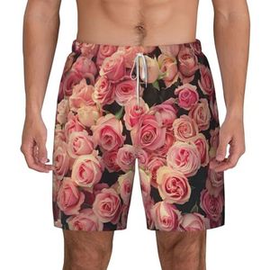 Roze roos Close-up Print Heren Zwembroek Board Shorts Surfen Elastische Strand Shorts,Sneldrogende Zwemshorts, Wit, XXL