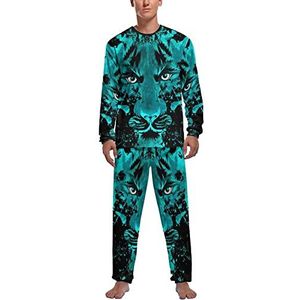 Anger Tiger pyjama voor heren, lange mouwen, top en broek met elastische band, nachtkleding, lounge-pyjamasets, 2XL