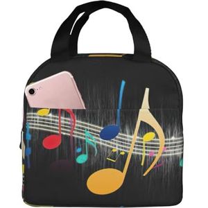 Kleurrijke Muzikale Note Print Lunch Bag Geïsoleerde Lunch Box Tas Herbruikbare Tote Bag Voor Vrouwen Mannen Werk Kantoor Reizen