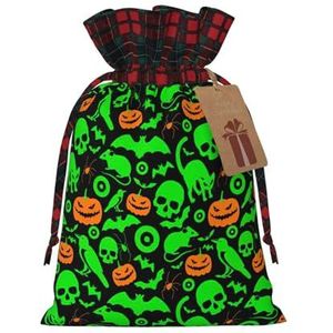 Green Ghost Horror Halloween Pompoen Premium Patchwork Gift Bags - Kleurrijke Kerst Geschenkzakken, Perfect voor Feestelijke Benodigdheden