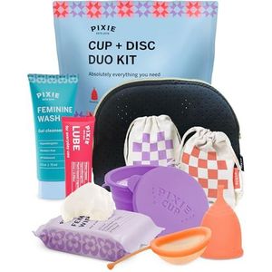 Pixie Menstrual Cup & Disc Duo Kit - gerangschikt 1 voor meest comfortabele herbruikbare menstruatie beker en schijf - Koop er een die we geven - met e-bookgids, doorspoelbare doekjes, glijmiddel