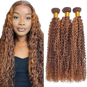 Tuheerst Curly Wave Human Hair Bundles P430 Highlight Brown Real Hair Human Hair Extensions Sew in Hair Extension 3 Bundles Double Weft Remy Hair Low Shedding for Woman 30 30 30 Inch
