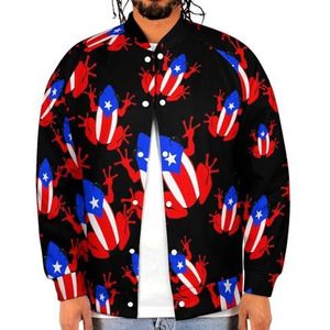Puerto Rico Vlag Kikker Grappige Mannen Baseball Jacket Gedrukt Jas Zachte Sweatshirt Voor Lente Herfst