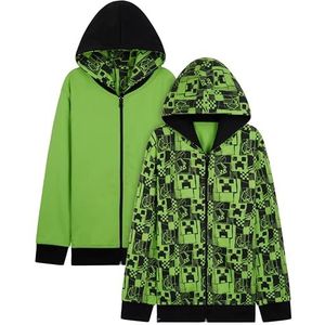 Minecraft Jongens Hoodies - Omkeerbaar sweatshirt met capuchon voor kinderen en tieners 5-14 jaar warme hoodie met ritssluiting Gamers Geschenken, Groen, 7-8 jaar